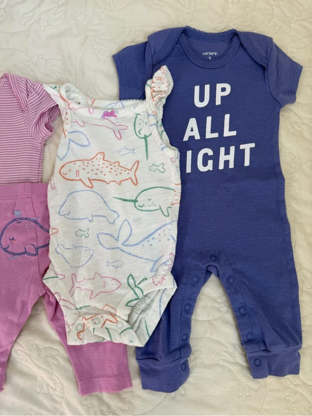 3/$15 | 4-Piece Outfit Set 3M Romper 2 Bodysuits Pant Narwal Nautical Purple